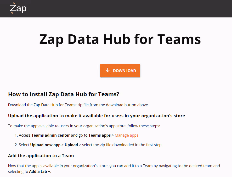 Download Zap Data Hub for Teams