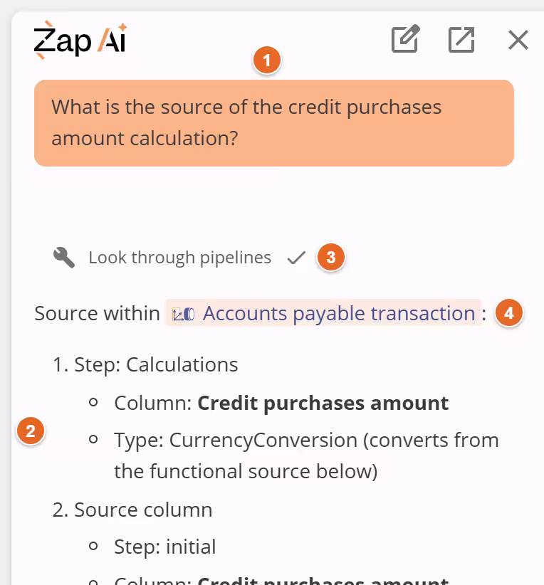 Zap AI conversation history